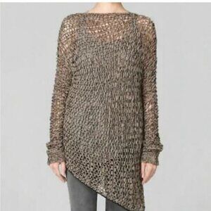 Helmut Lang tattered tape taupe asymmetrical alpaca wool blend sweater Medium